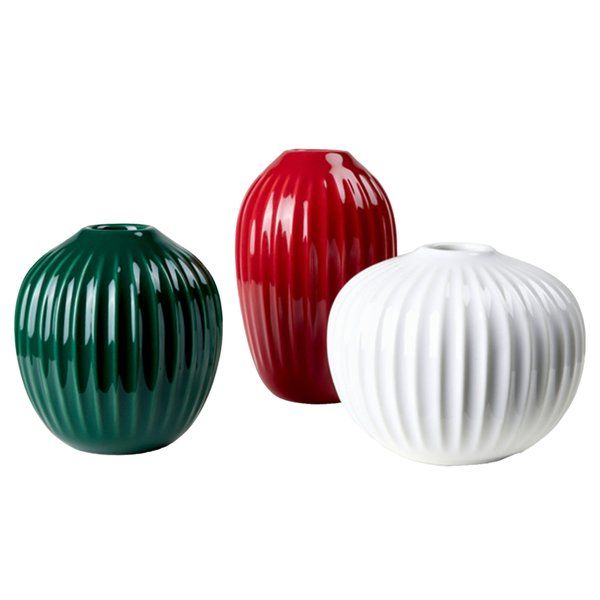 Hammershøi Vase miniature rød/grønn/hvit 3 stk